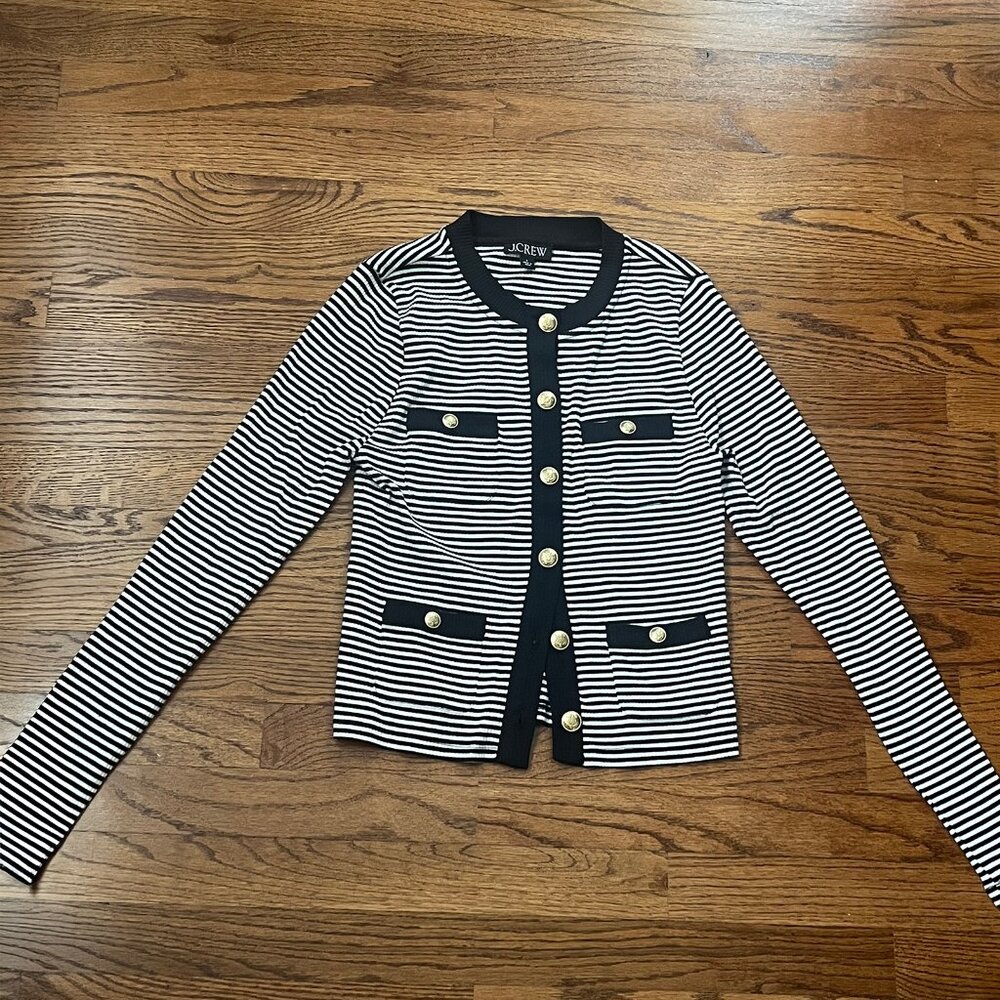 Ladies' B&W Striped Cardigan